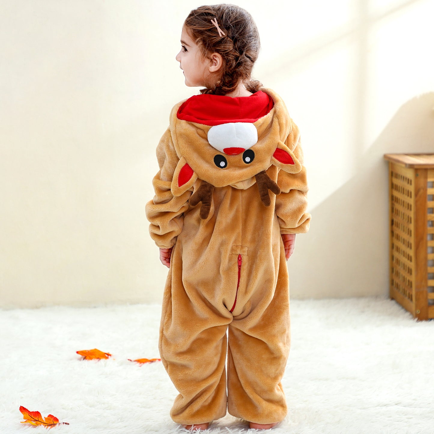 MICHLEY Baby Yellow Deer Hooded Romper Flannel Animal Costume
