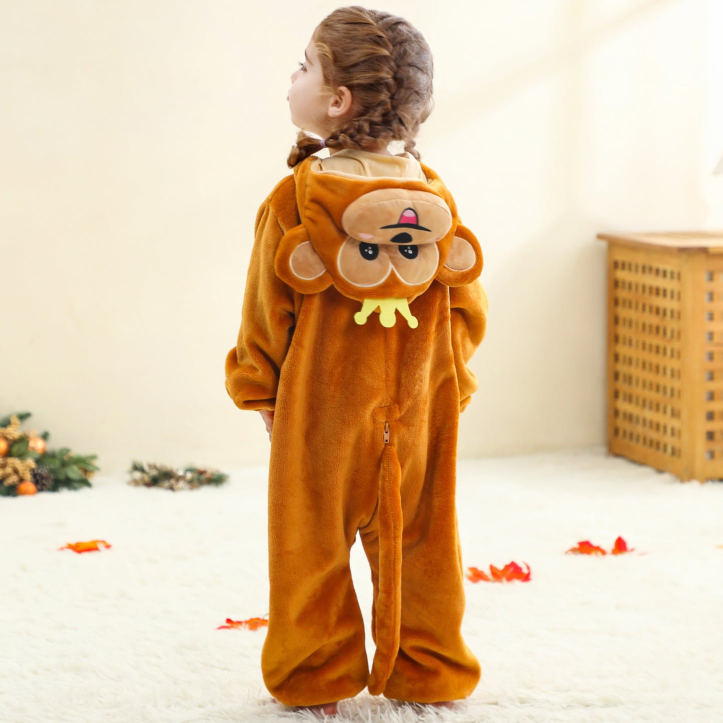 MICHLEY Baby Crowned Monkey Hooded Romper Soft Flannel Prince Monkey Costume