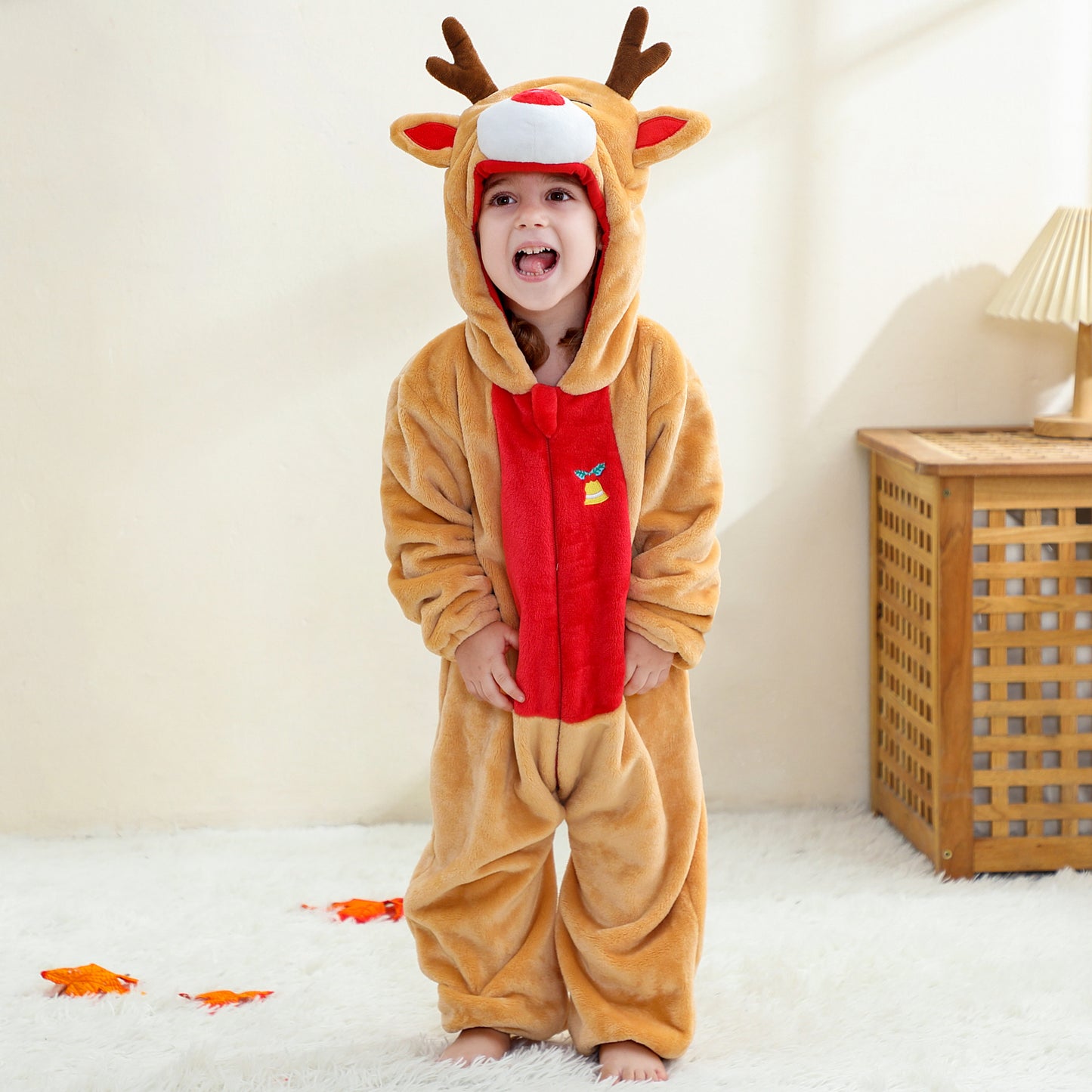 MICHLEY Baby Yellow Deer Hooded Romper Flannel Animal Costume