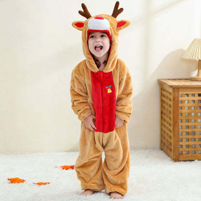 MICHLEY Baby Yellow Deer Hooded Romper Flannel Animal Costume