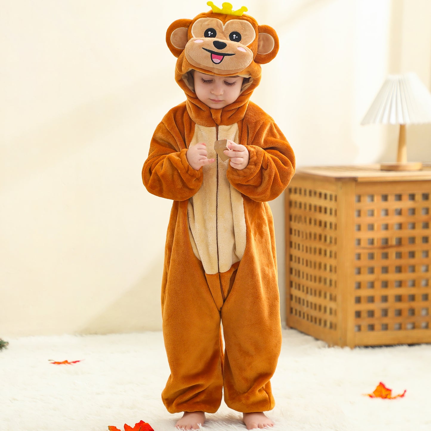 MICHLEY Baby Crowned Monkey Hooded Romper Soft Flannel Prince Monkey Costume