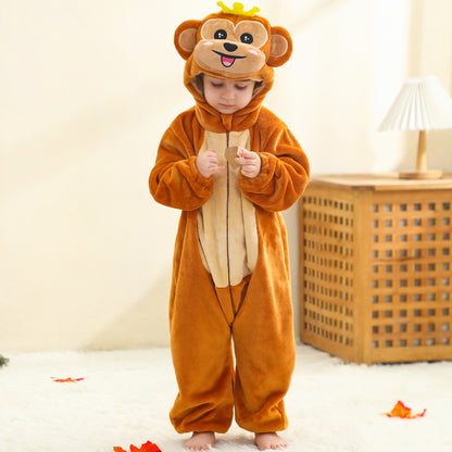 MICHLEY Baby Crowned Monkey Hooded Romper Soft Flannel Prince Monkey Costume