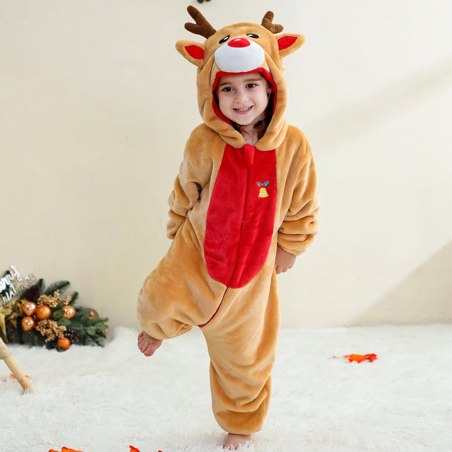 MICHLEY Baby Yellow Deer Hooded Romper Flannel Animal Costume