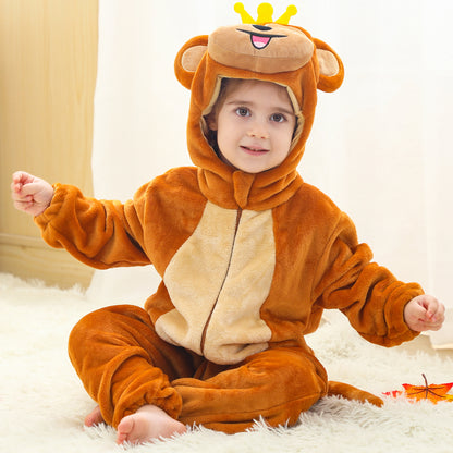 MICHLEY Baby Crowned Monkey Hooded Romper Soft Flannel Prince Monkey Costume