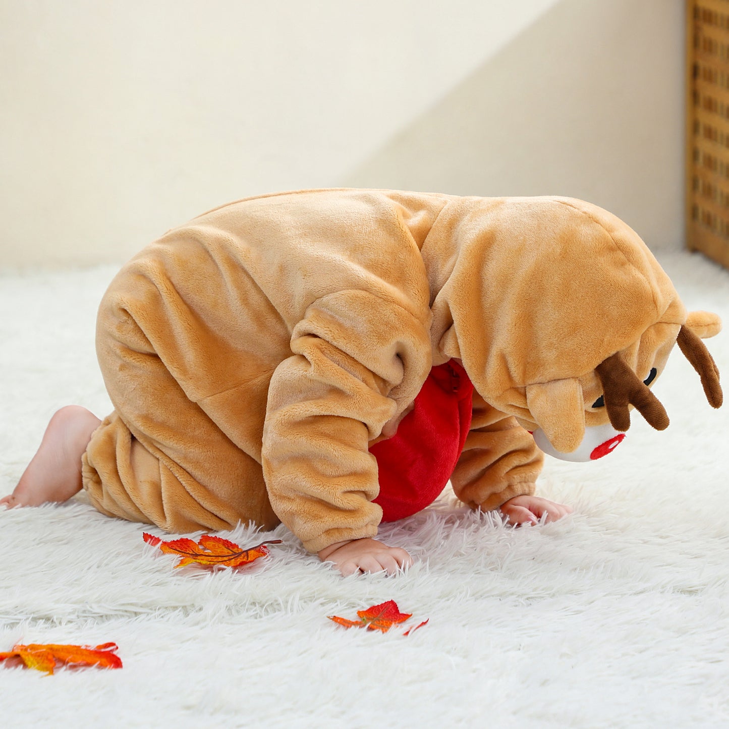 MICHLEY Baby Yellow Deer Hooded Romper Flannel Animal Costume