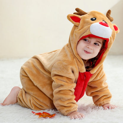 MICHLEY Baby Yellow Deer Hooded Romper Flannel Animal Costume