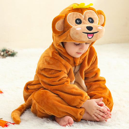 MICHLEY Baby Crowned Monkey Hooded Romper Soft Flannel Prince Monkey Costume