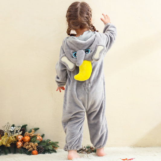 MICHLEY Kids Elephant Hooded Romper Flannel Animal Cosplay Costume