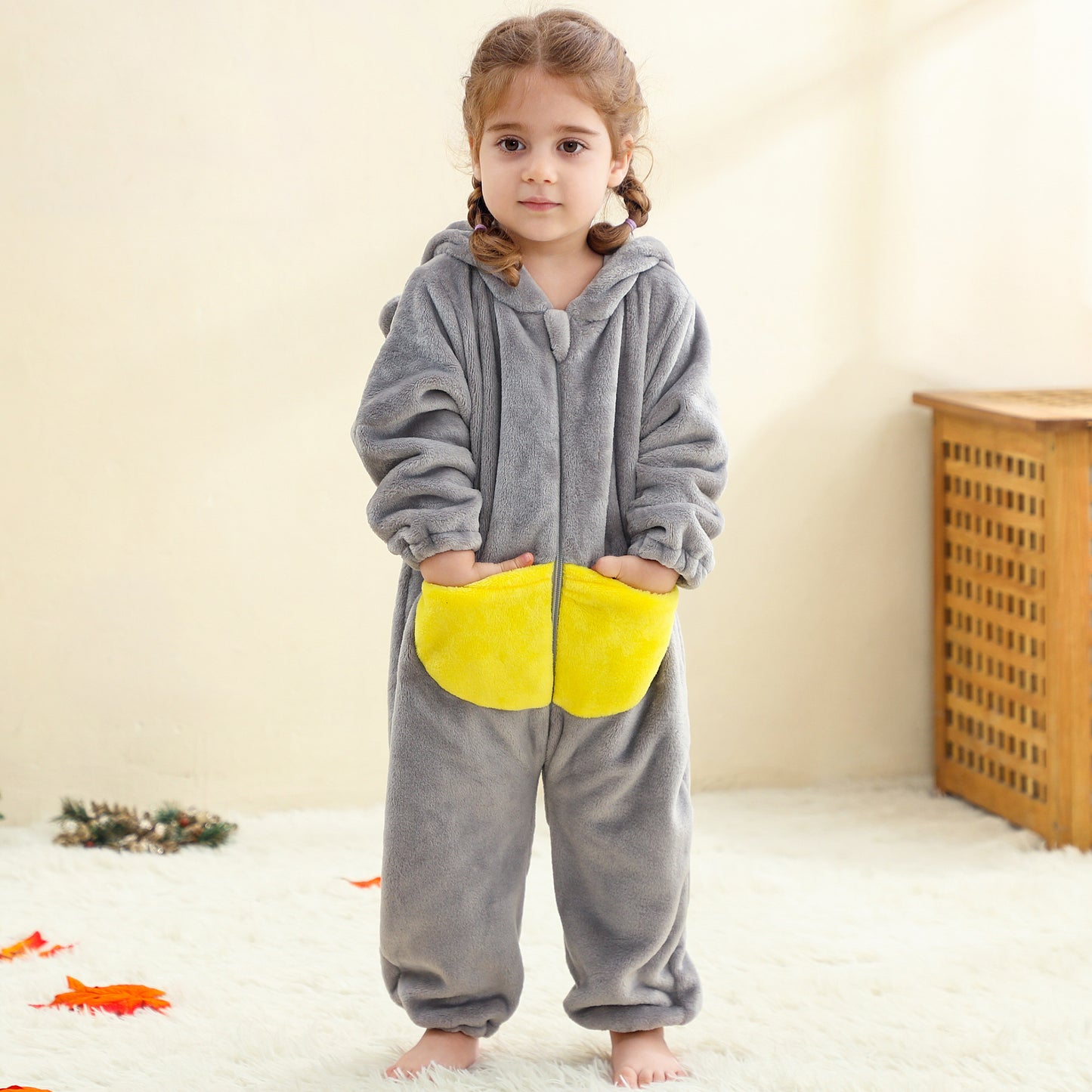 MICHLEY Kids Elephant Hooded Romper Flannel Animal Cosplay Costume