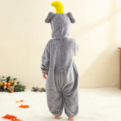 MICHLEY Kids Elephant Hooded Romper Flannel Animal Cosplay Costume