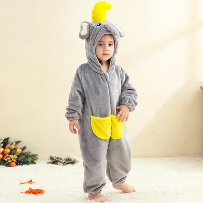 MICHLEY Kids Elephant Hooded Romper Flannel Animal Cosplay Costume