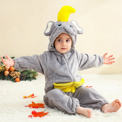 MICHLEY Kids Elephant Hooded Romper Flannel Animal Cosplay Costume