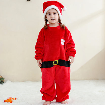 MICHLEY Baby Santa Claus Flannel Romper with Separate Christmas Hat Outfit Set