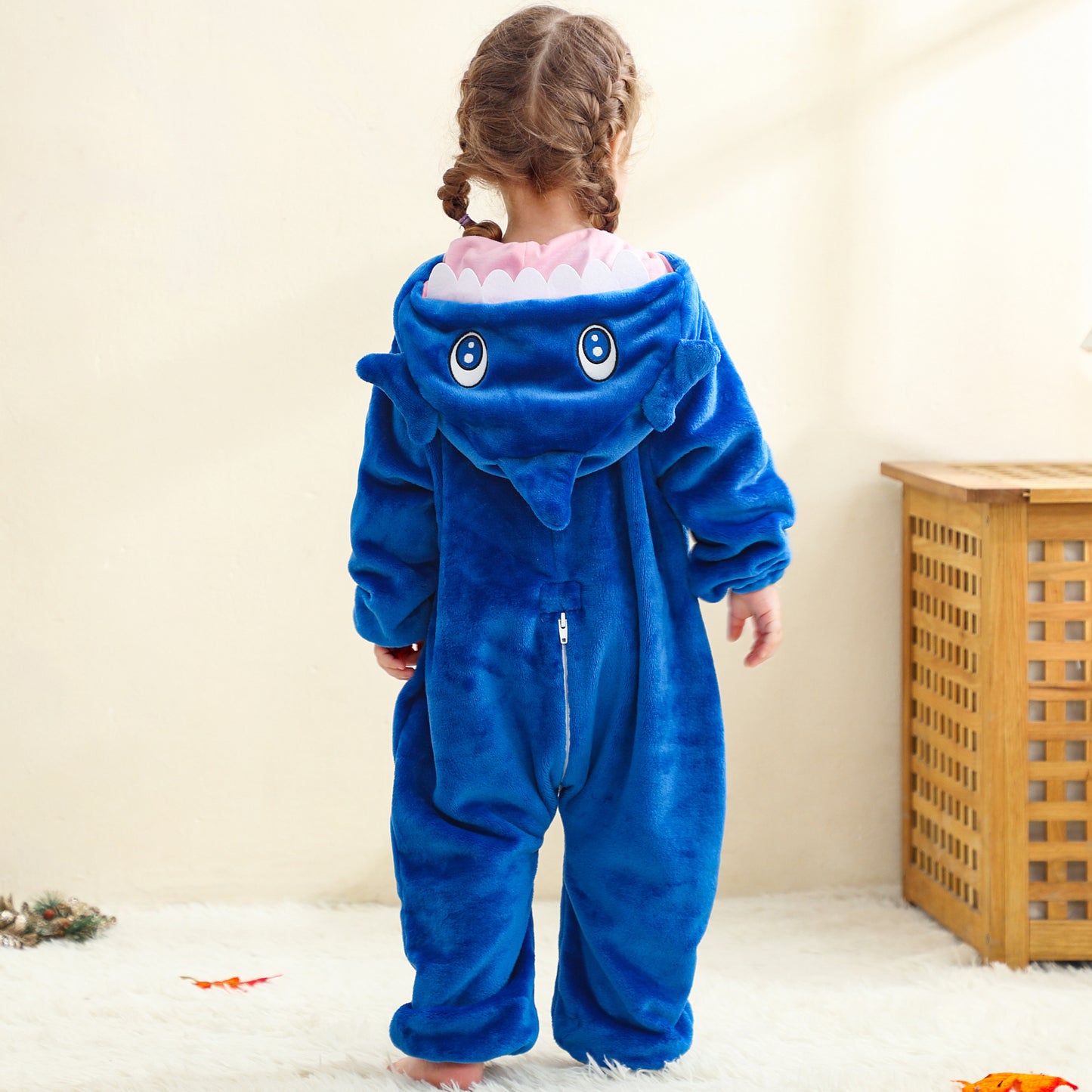 MICHLEY Baby Blue Big-Toothed Shark Romper Soft Flannel Animal Costume