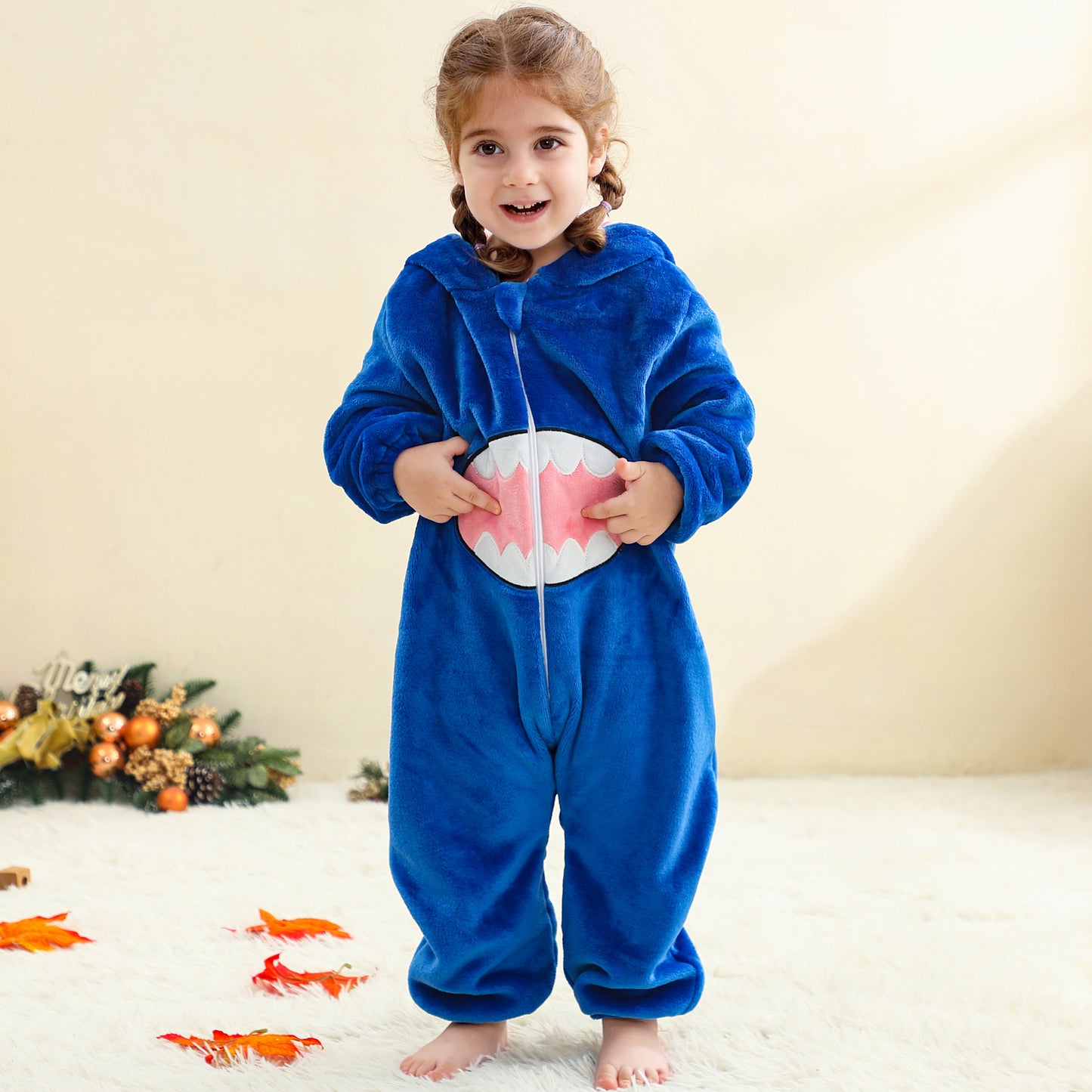 MICHLEY Baby Blue Big-Toothed Shark Romper Soft Flannel Animal Costume