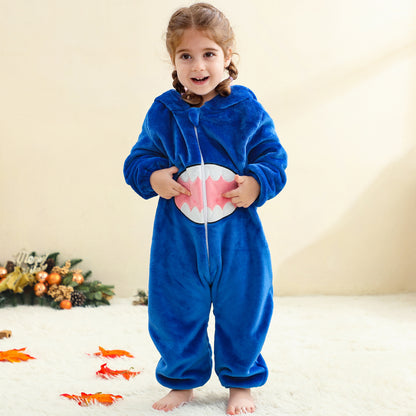 MICHLEY Baby Blue Big-Toothed Shark Romper Soft Flannel Animal Costume