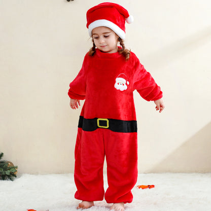 MICHLEY Baby Santa Claus Flannel Romper with Separate Christmas Hat Outfit Set