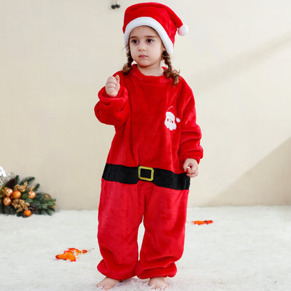 MICHLEY Baby Santa Claus Flannel Romper with Separate Christmas Hat Outfit Set