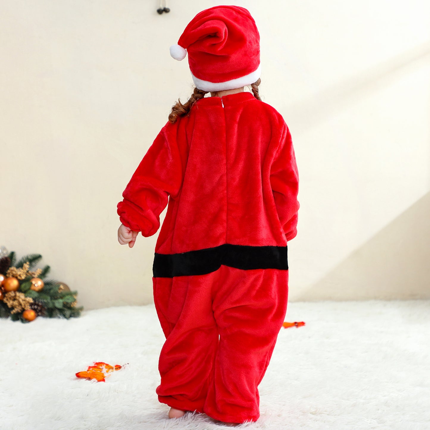 MICHLEY Baby Santa Claus Flannel Romper with Separate Christmas Hat Outfit Set