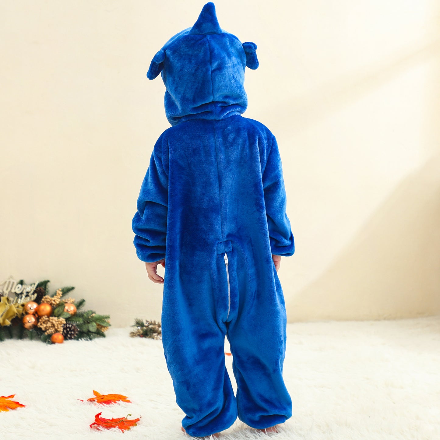 MICHLEY Baby Blue Big-Toothed Shark Romper Soft Flannel Animal Costume