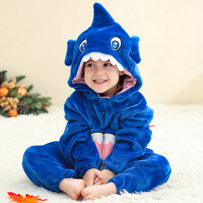 MICHLEY Baby Blue Big-Toothed Shark Romper Soft Flannel Animal Costume