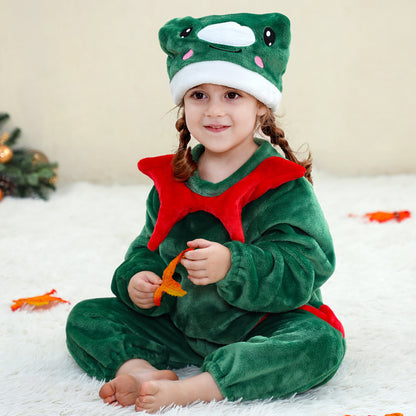 MICHLEY Baby Green Christmas Elf Flannel Romper with Separate Elf Hat Outfit Set