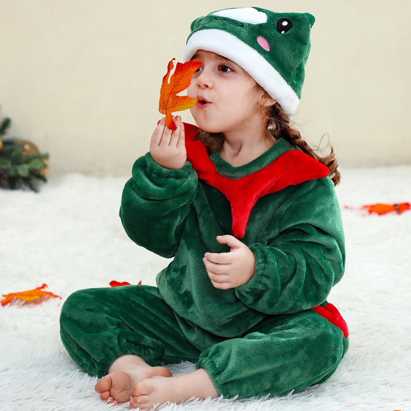 MICHLEY Baby Green Christmas Elf Flannel Romper with Separate Elf Hat Outfit Set