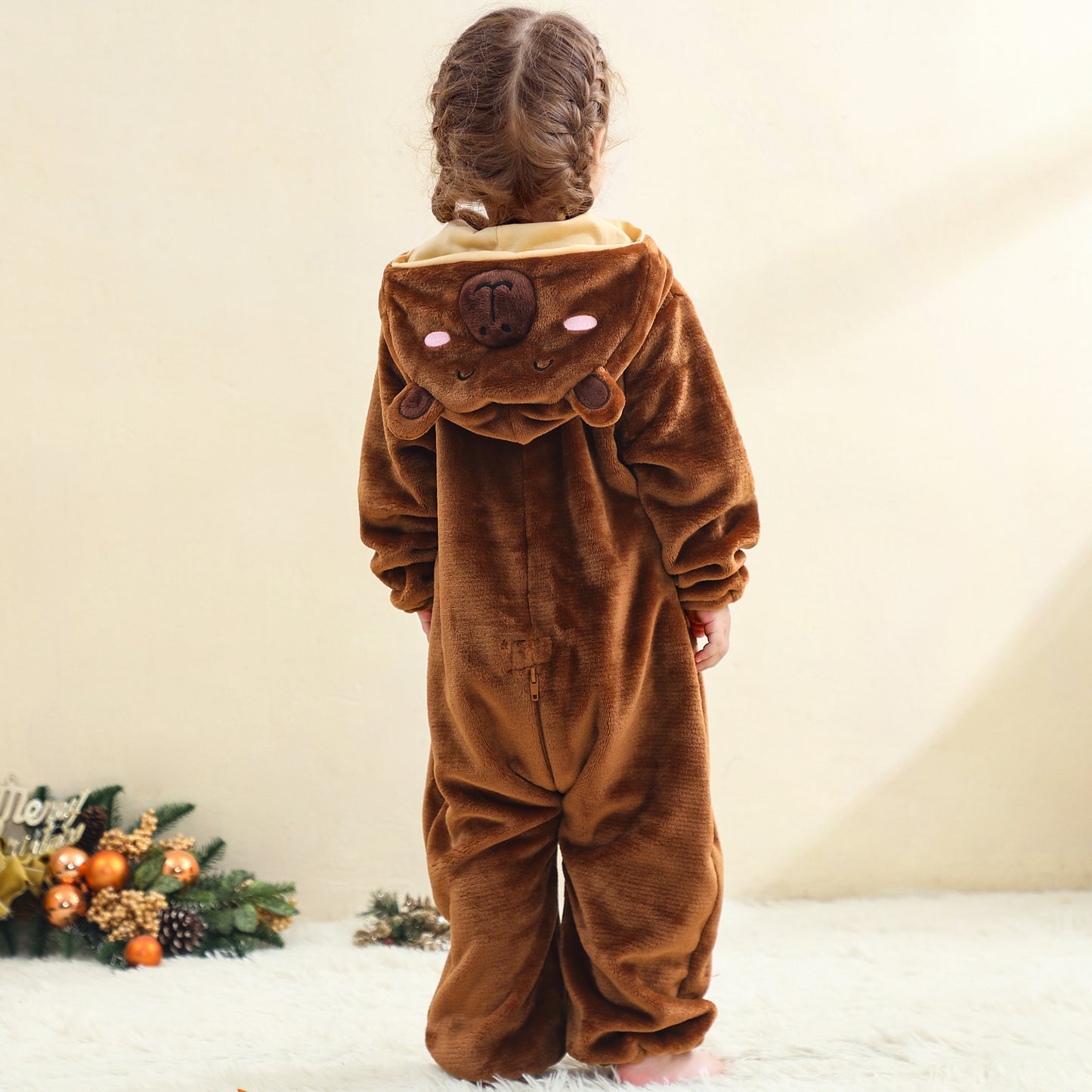 MICHLEY Kids Capybara Animal Cosplay Costume Soft Flannel Romper