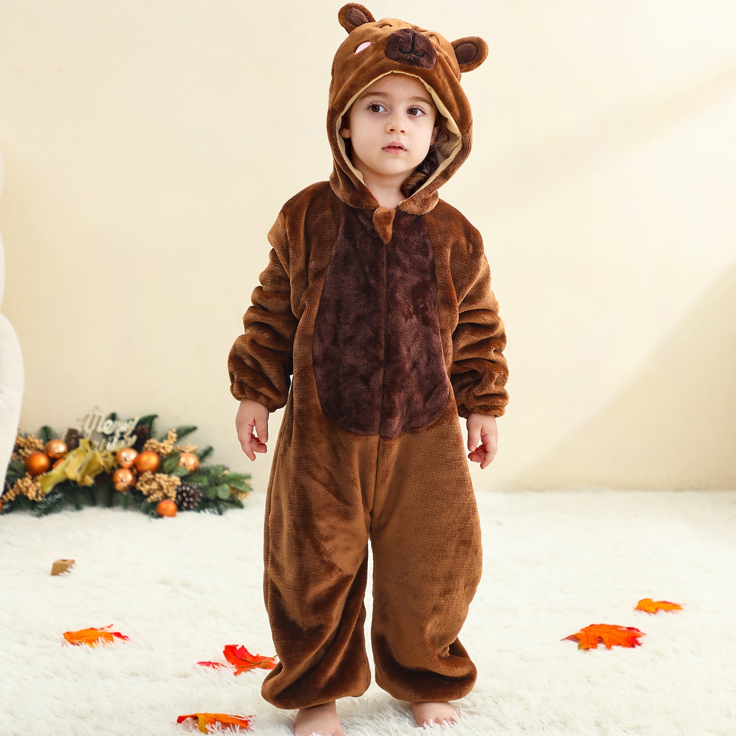MICHLEY Kids Capybara Animal Cosplay Costume Soft Flannel Romper