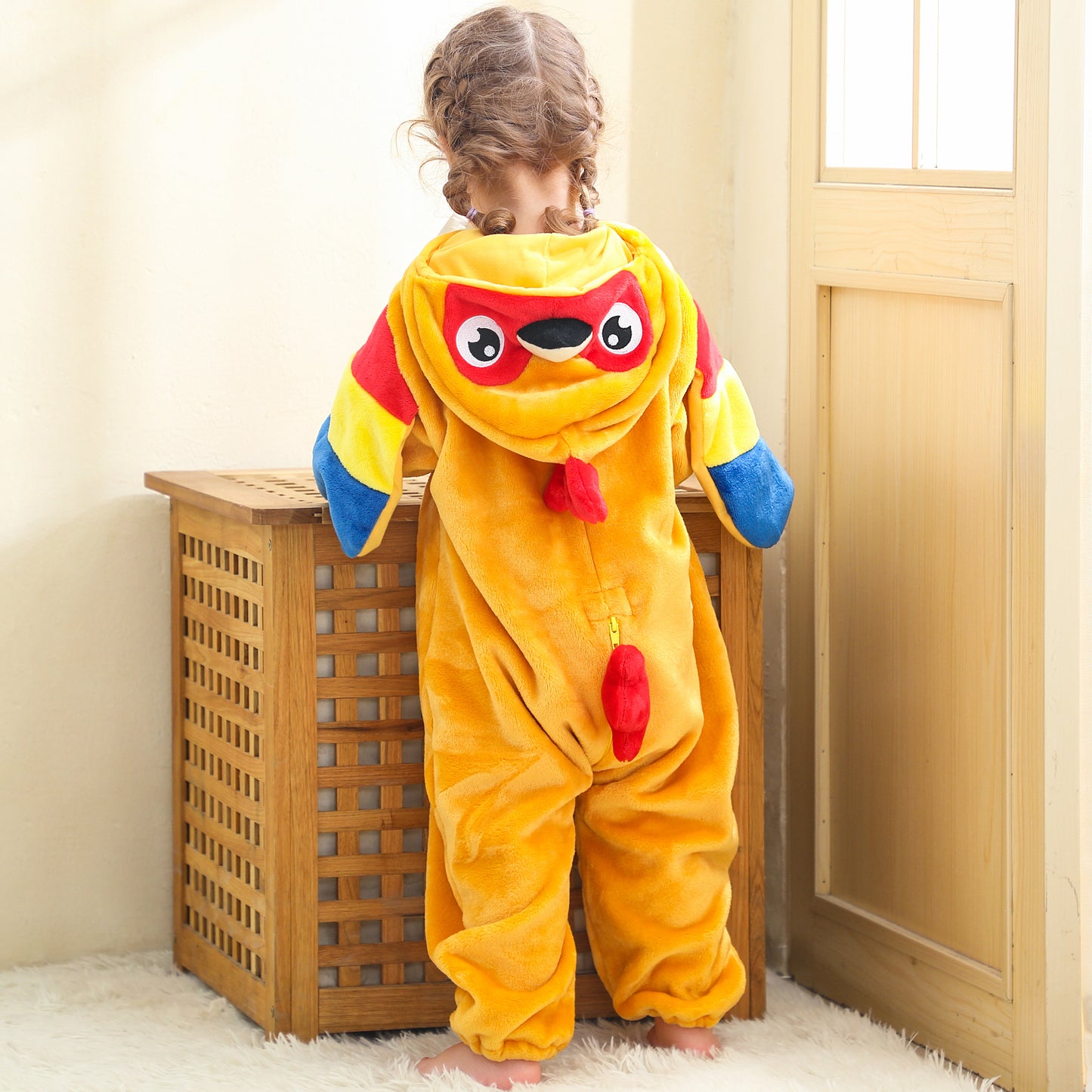 MICHLEY Baby Orange Parrot Hooded Romper Soft Flannel Tropical Bird Costume