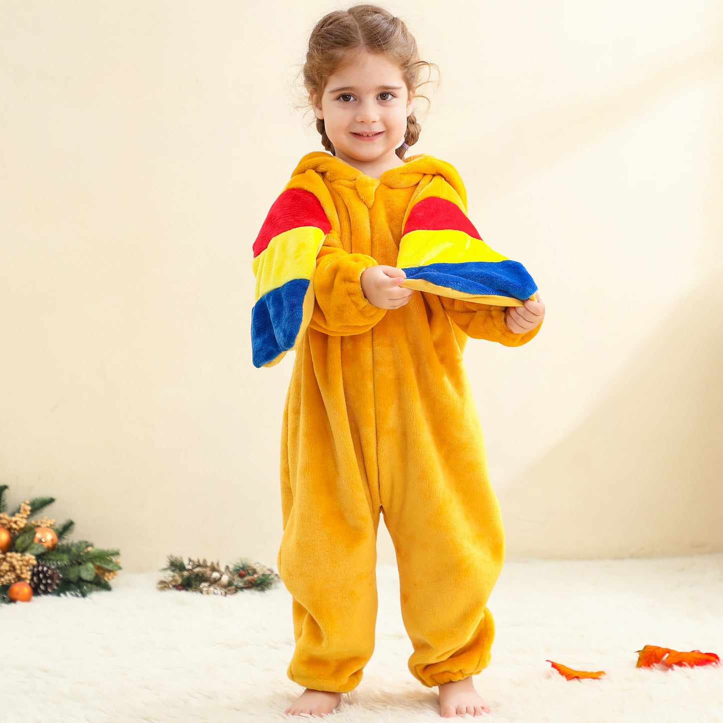 MICHLEY Baby Orange Parrot Hooded Romper Soft Flannel Tropical Bird Costume