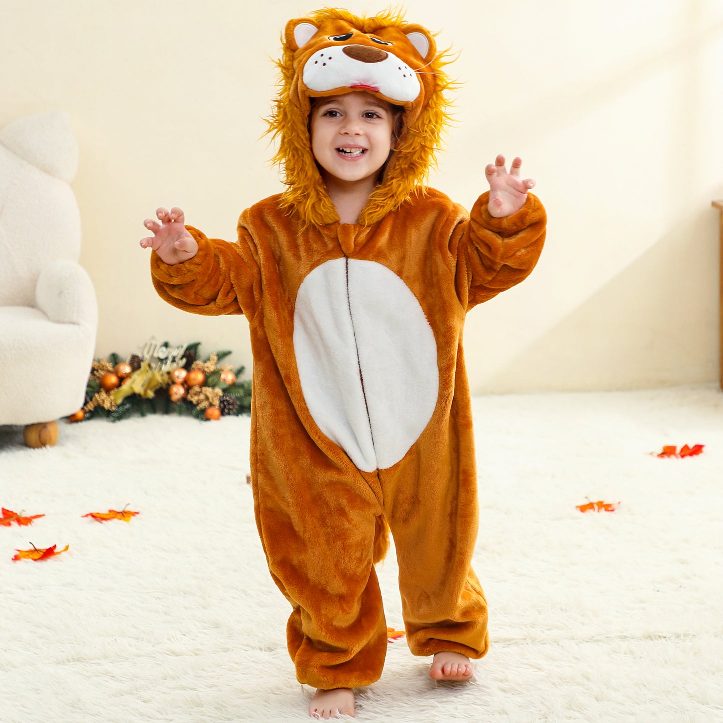 MICHLEY Baby Shaggy Lion Hooded Romper Soft Flannel Animal Costume