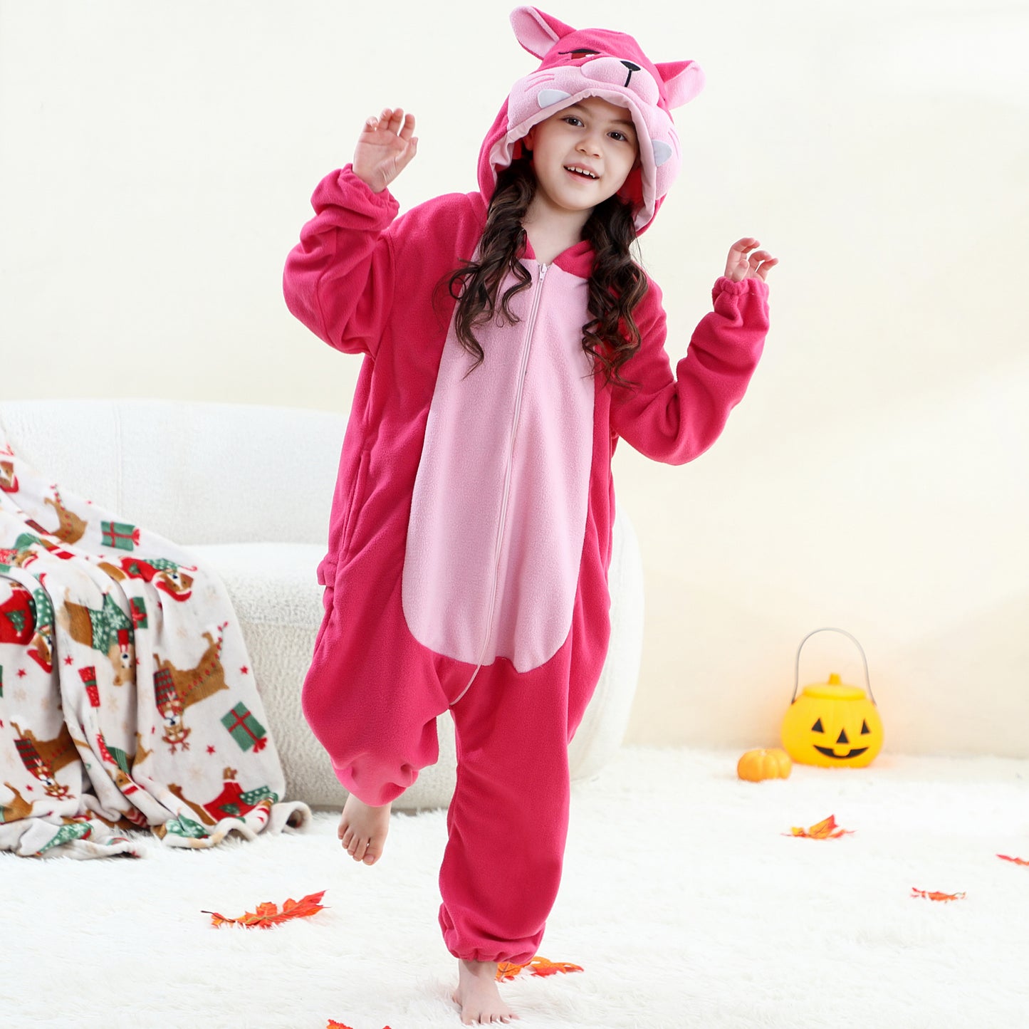 MICHLEY Pink Fox One-Piece Pajamas Soft Polar Fleece Cosplay Costume