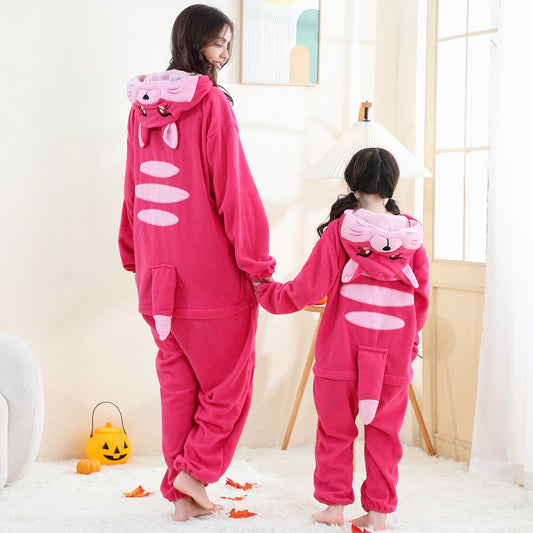 MICHLEY Pink Fox One-Piece Pajamas Soft Polar Fleece Cosplay Costume