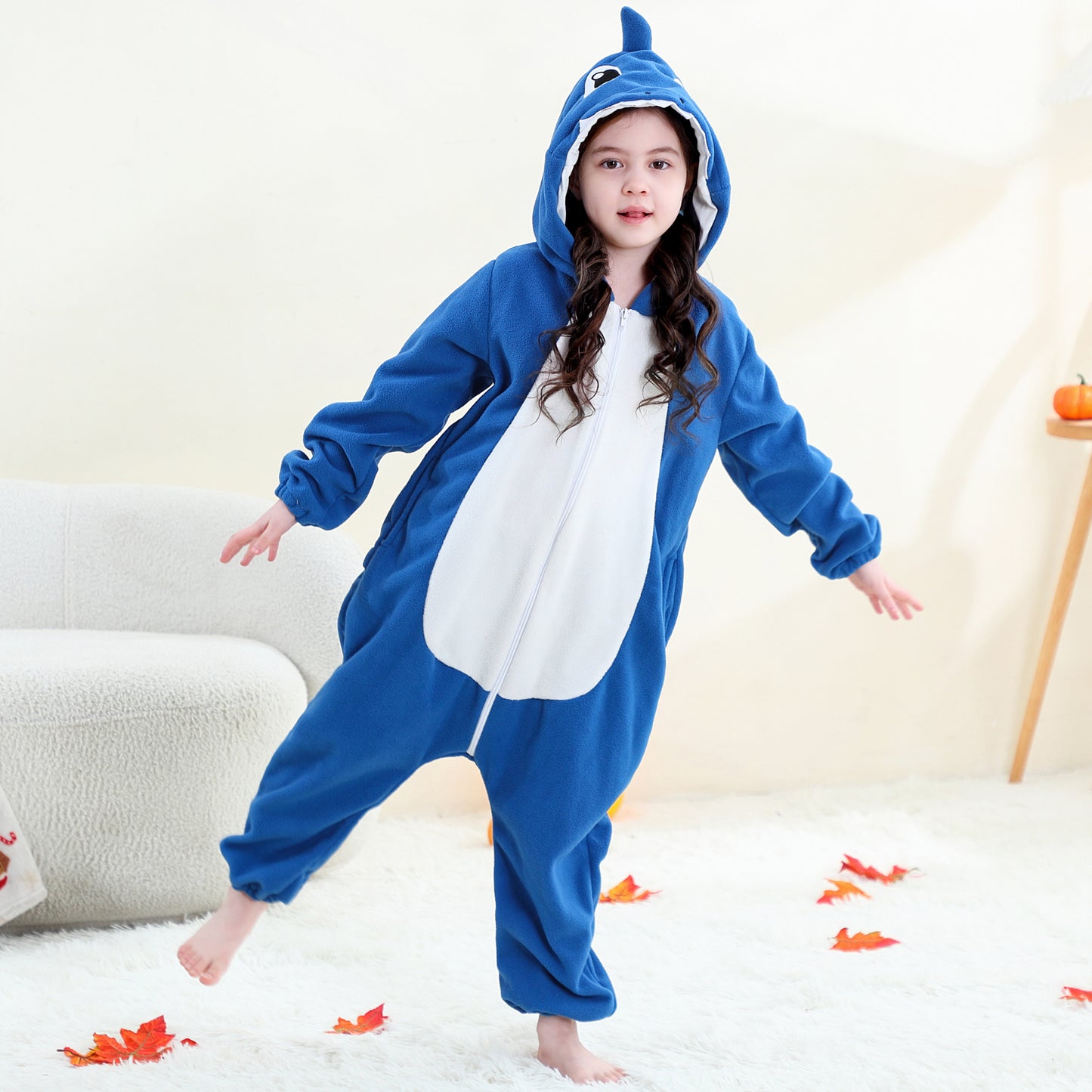 MICHLEY Blue Shark One-Piece Pajamas Soft Polar Fleece Cosplay Costume