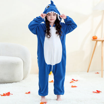 MICHLEY Blue Shark One-Piece Pajamas Soft Polar Fleece Cosplay Costume