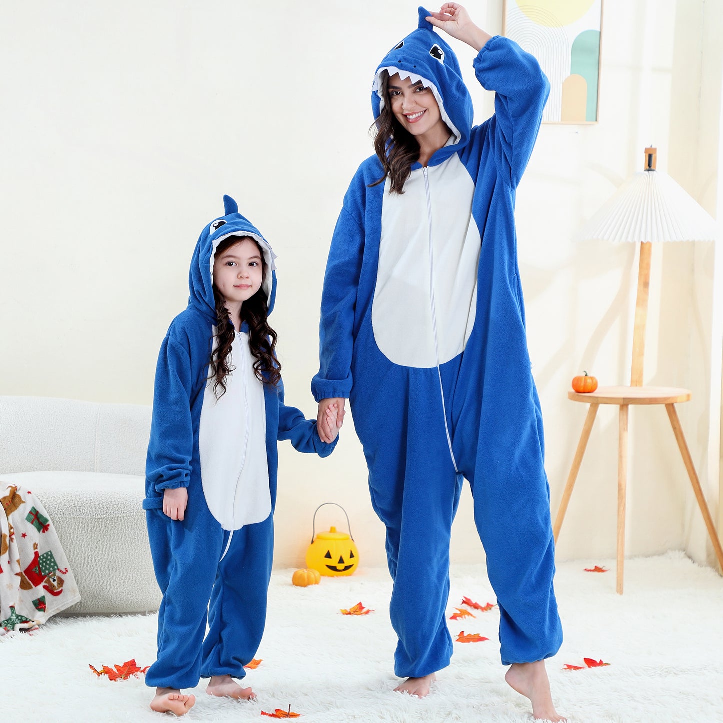 MICHLEY Blue Shark One-Piece Pajamas Soft Polar Fleece Cosplay Costume