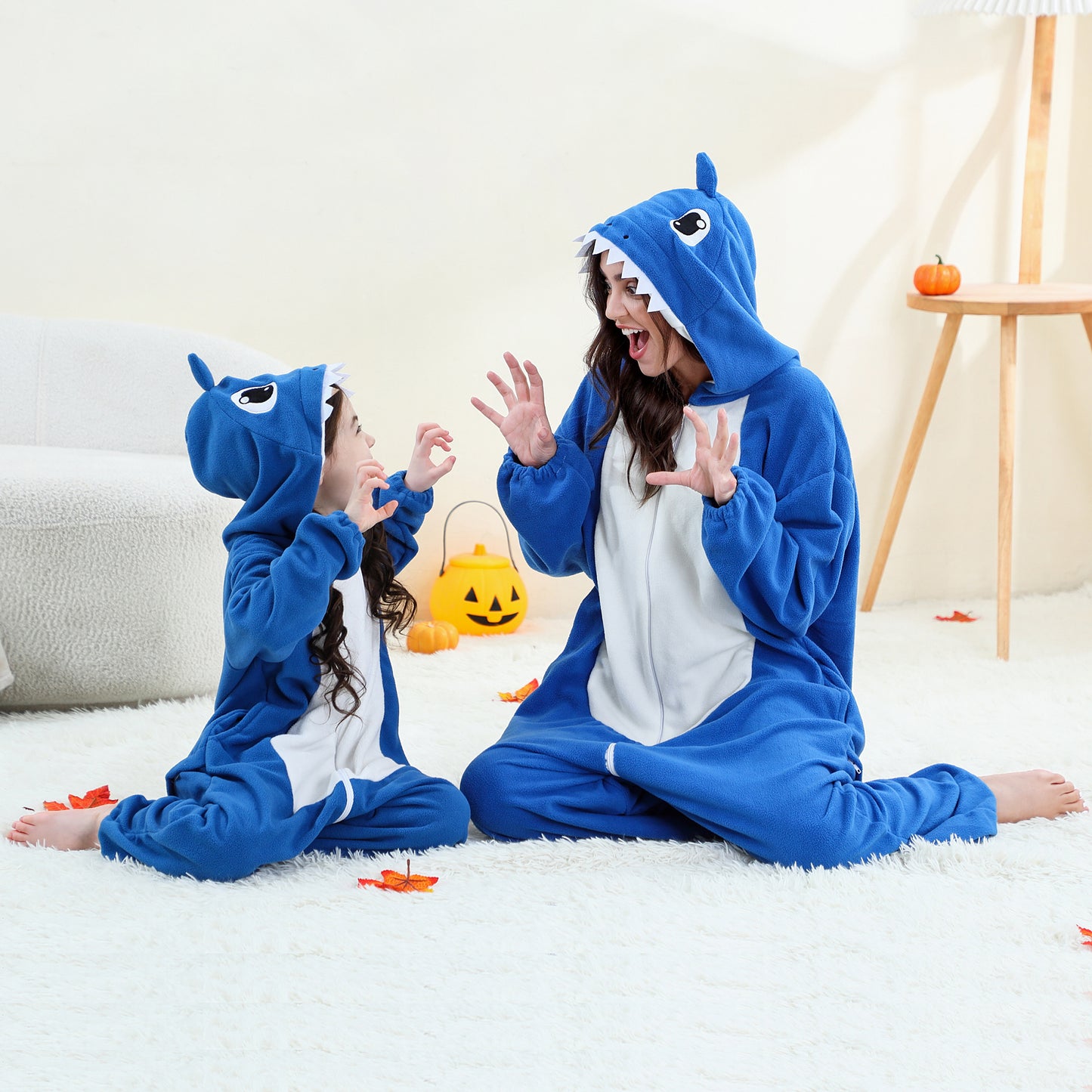 MICHLEY Blue Shark One-Piece Pajamas Soft Polar Fleece Cosplay Costume