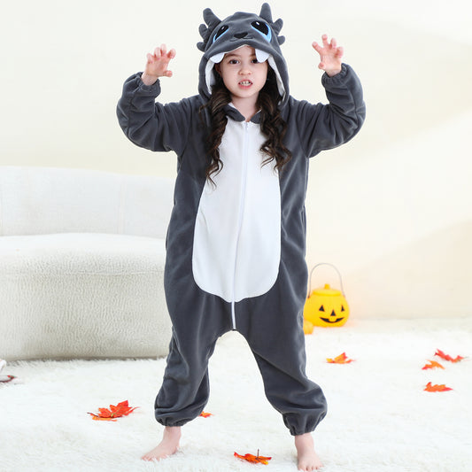 MICHLEY Grey Dragon One-Piece Pajamas Soft Polar Fleece Cosplay Costume