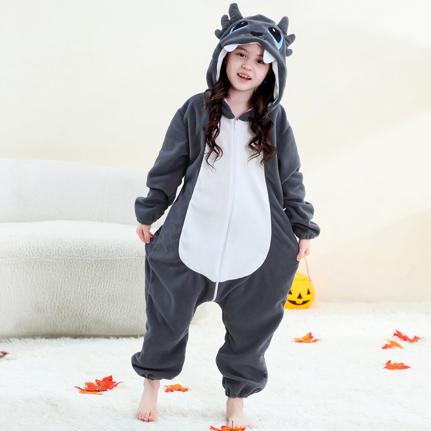 MICHLEY Grey Dragon One-Piece Pajamas Soft Polar Fleece Cosplay Costume