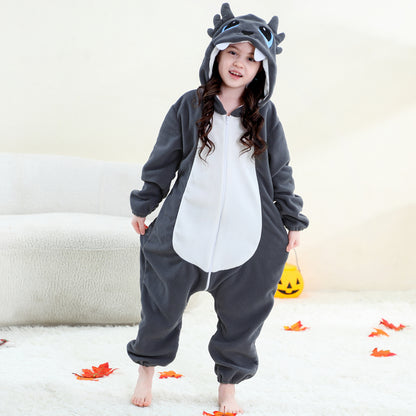 MICHLEY Grey Dragon One-Piece Pajamas Soft Polar Fleece Cosplay Costume