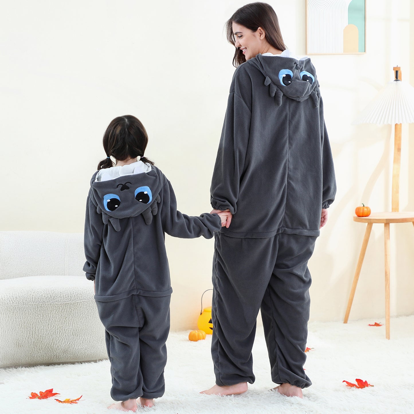 MICHLEY Grey Dragon One-Piece Pajamas Soft Polar Fleece Cosplay Costume