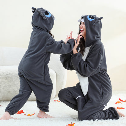 MICHLEY Grey Dragon One-Piece Pajamas Soft Polar Fleece Cosplay Costume