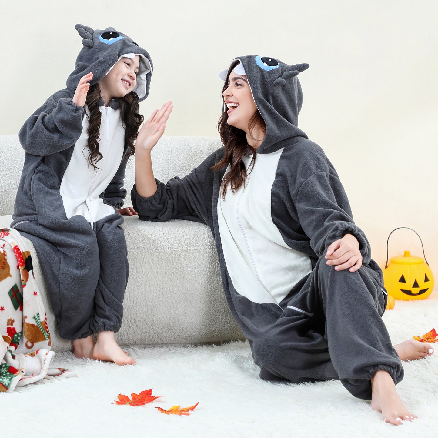 MICHLEY Grey Dragon One-Piece Pajamas Soft Polar Fleece Cosplay Costume