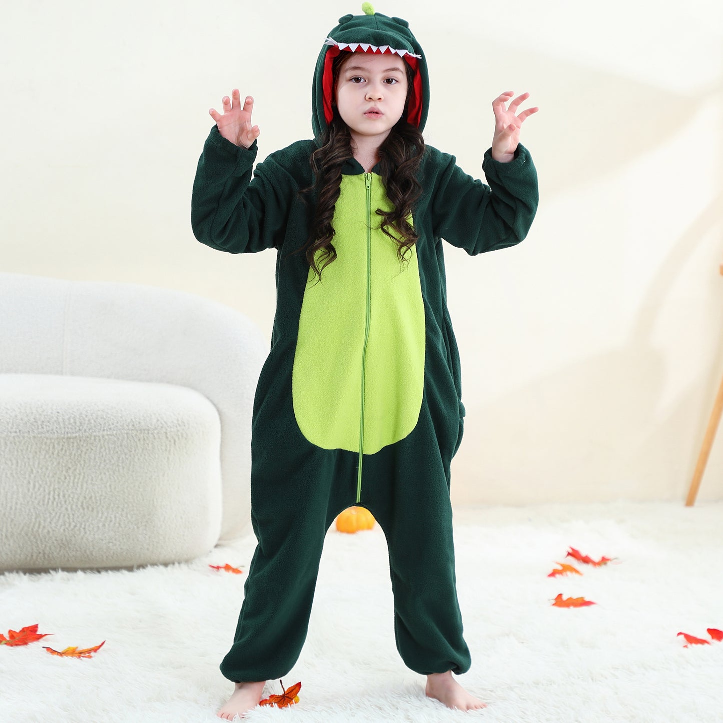 MICHLEY Green Dinosaur One-Piece Pajamas Soft Polar Fleece Cosplay Costume