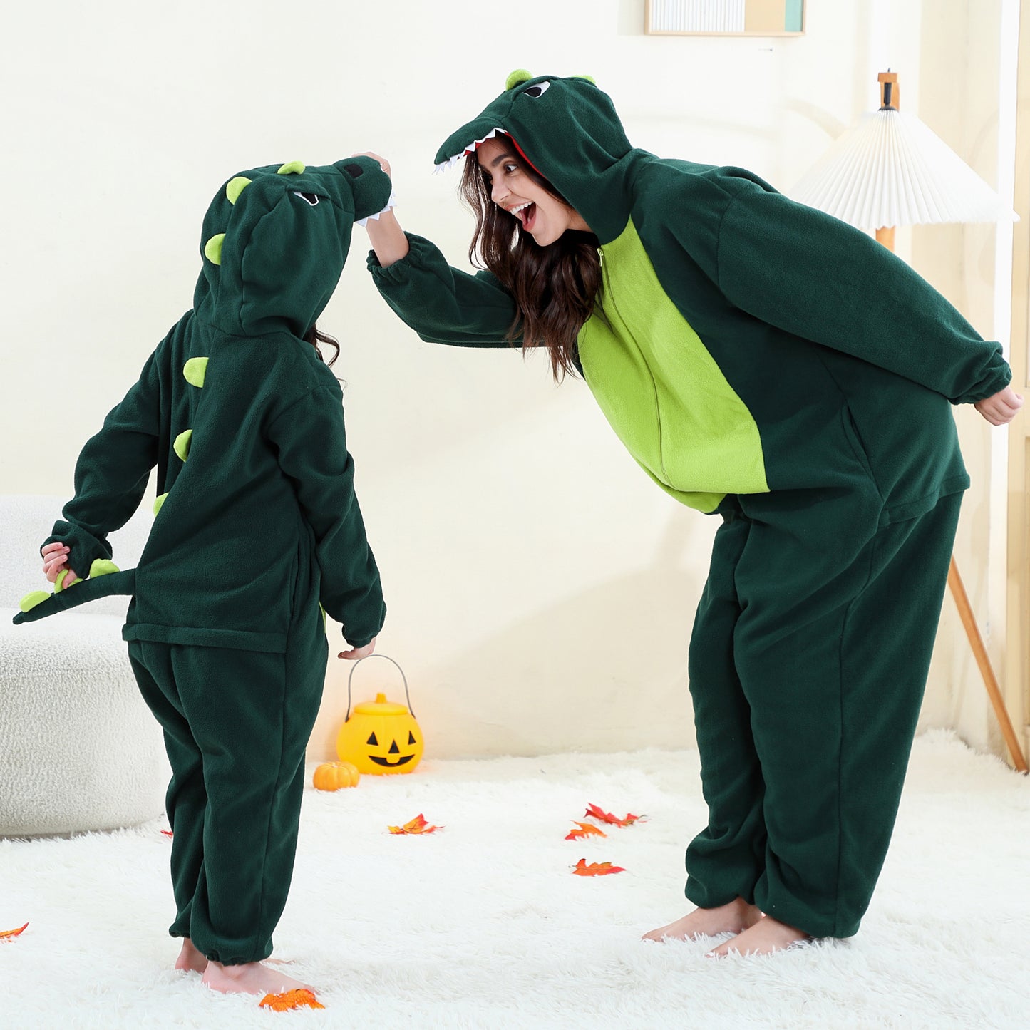 MICHLEY Green Dinosaur One-Piece Pajamas Soft Polar Fleece Cosplay Costume