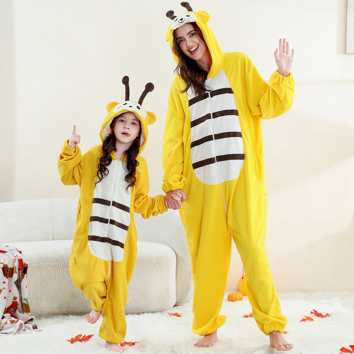 MICHLEY Bee Animal One-Piece Pajamas Soft Polar Fleece Halloween Costume for All Ages