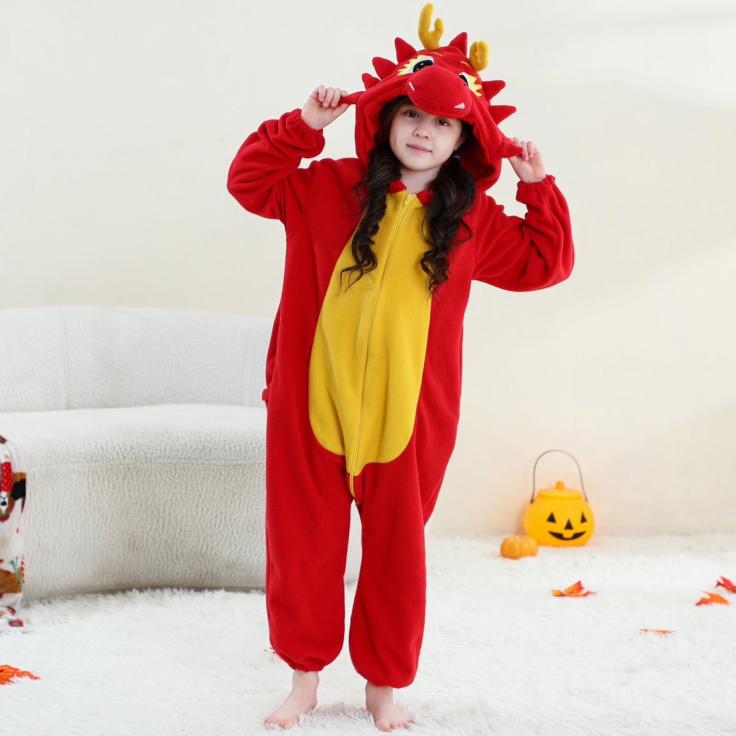 MICHLEY Red Dragon One-Piece Pajamas Soft Polar Fleece Cosplay Costume