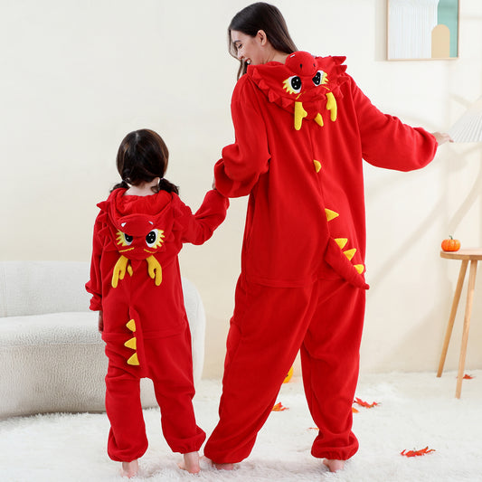 MICHLEY Red Dragon One-Piece Pajamas Soft Polar Fleece Cosplay Costume