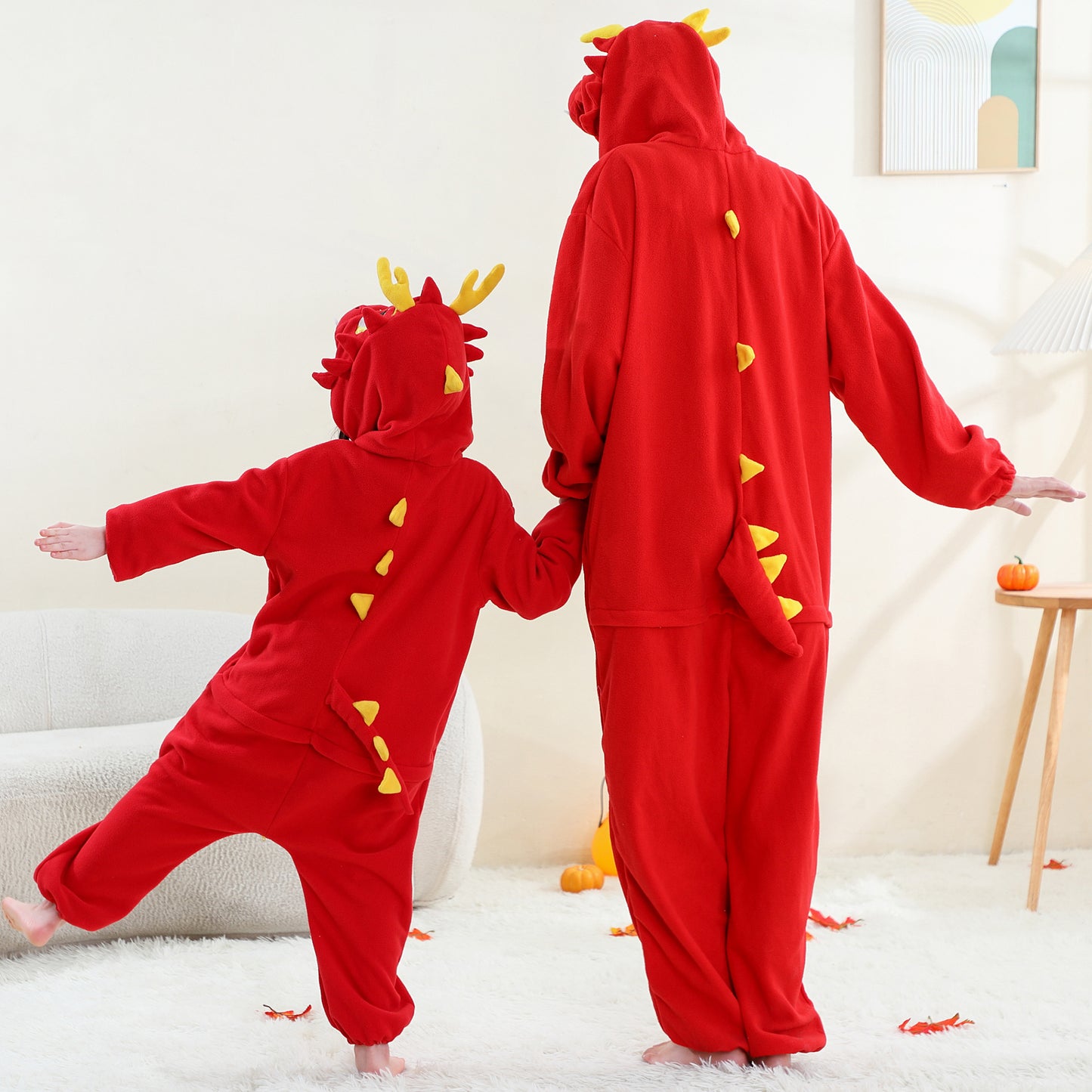 MICHLEY Red Dragon One-Piece Pajamas Soft Polar Fleece Cosplay Costume